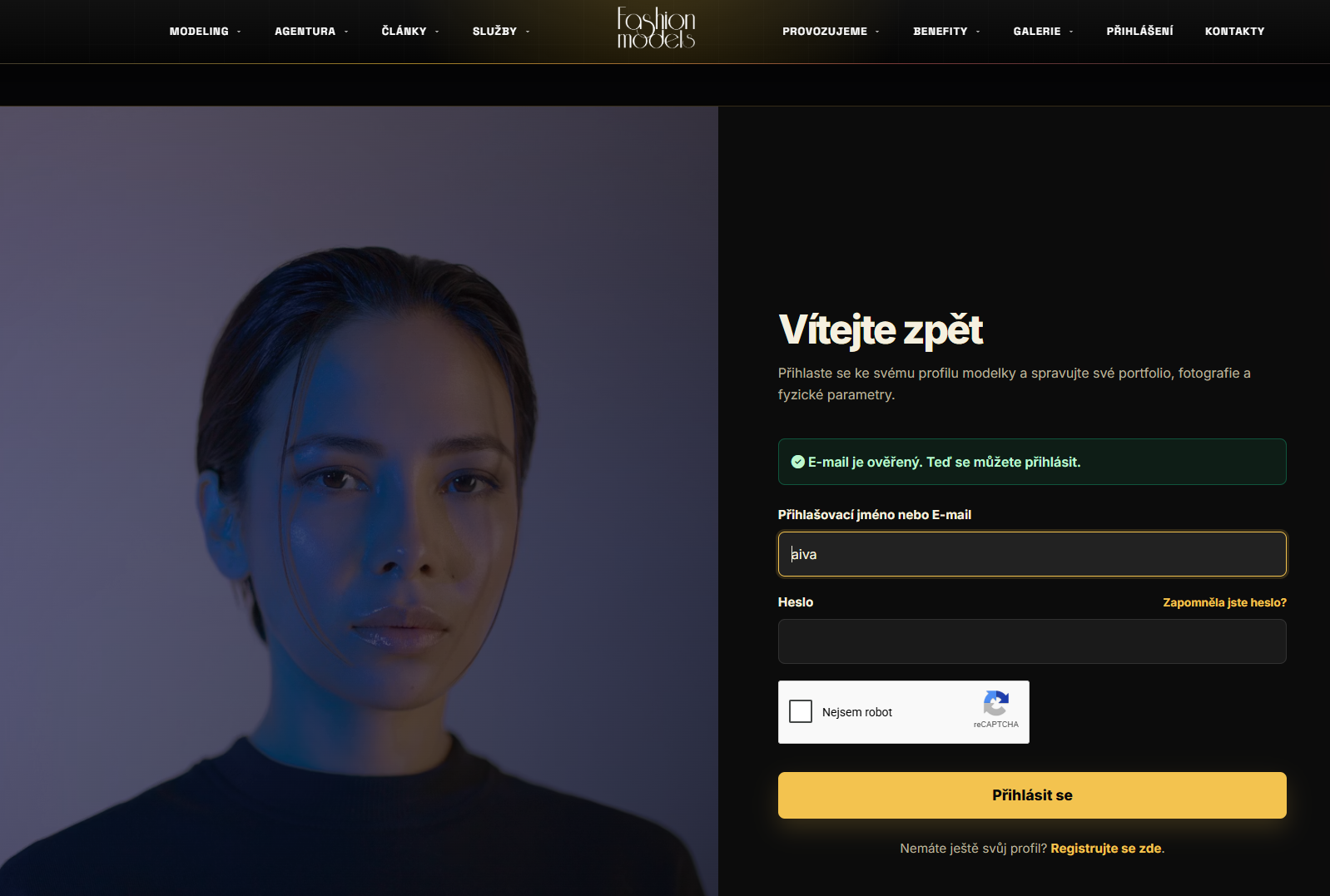 Přihlaste se do modelkovského účtu